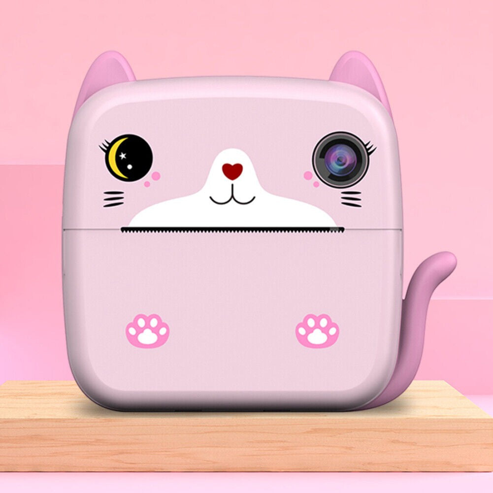 Set Camera Instantanee pentru Copii, Flippy, Ecran HD 2.4'', 24MP, 720P Video, 1200 mAh, cu Functie de Printare Alb-Negru, cablu USB-C, Bluetooth, Compatibil iOS/Android, Imprimare APP, Model Kitty, Roz - vivimall.ro