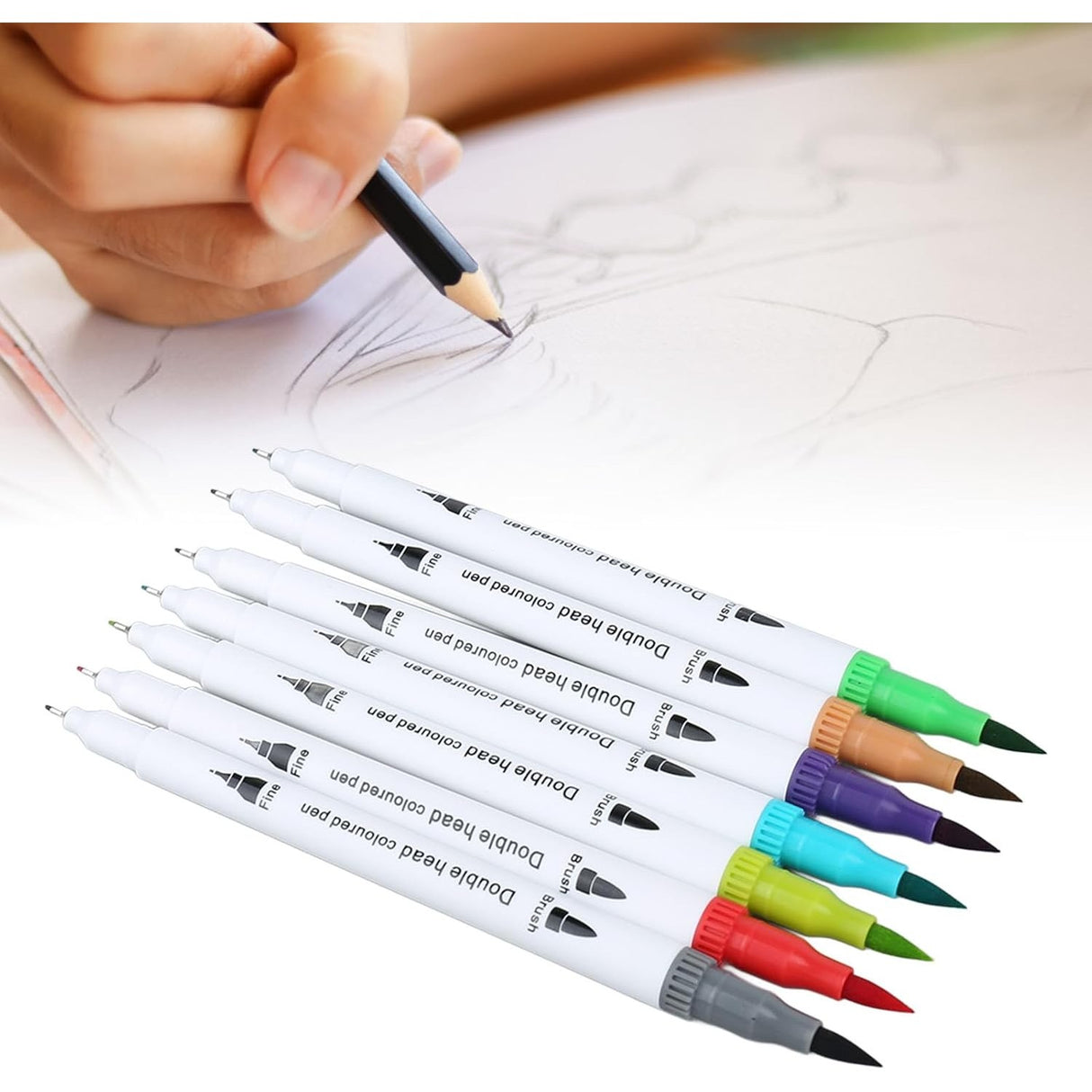 Set Carioci pe Baza de Apa, Vivimall, 2 in 1, pentru Pictura, Caligrafie, 100 Culori, Penar Negru, Corp Carioca Alb, 23.5 x 19.5 x 7.5 cm, Multicolor - vivimall.ro