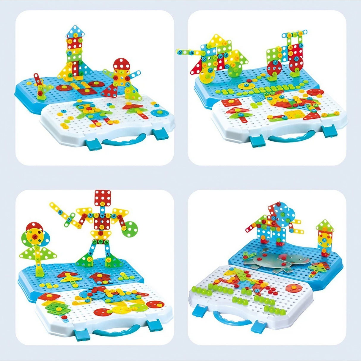 Set Constructie Bormasina Magica cu Servieta, Vivimall, 310 Piese, Albastru, Piese Multicolore, Plastic, 31x46 cm - vivimall.ro