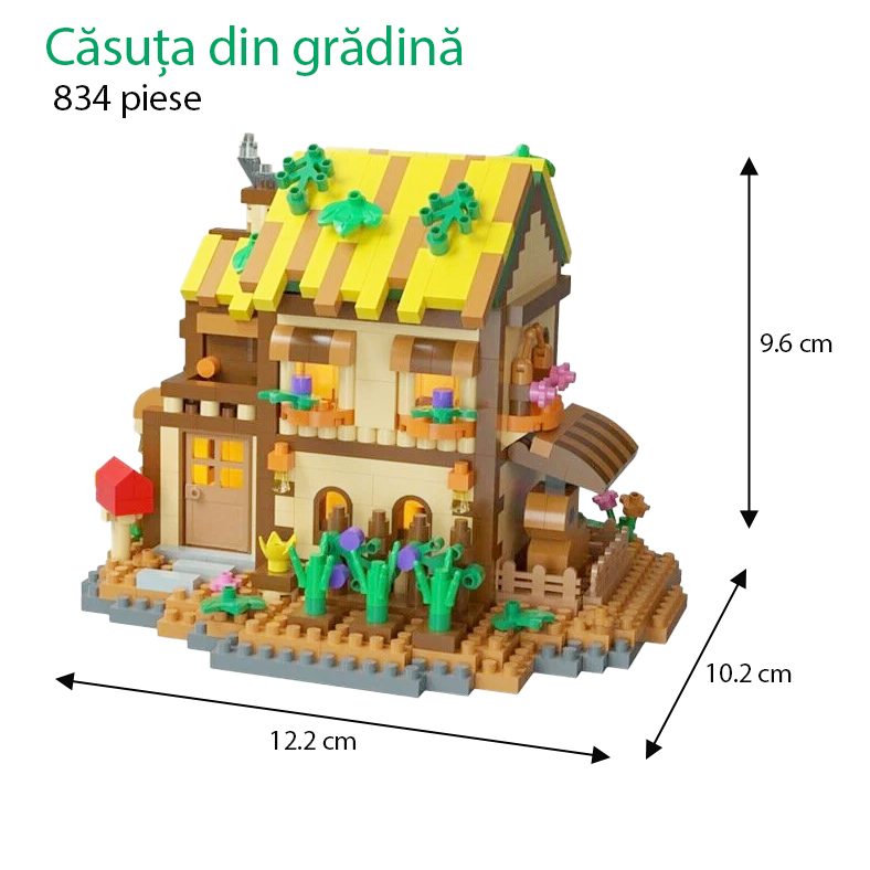 Detaliu piese ABS multicolor din setul de construcție Flippy Forest Log Cabin, 834 bucăți