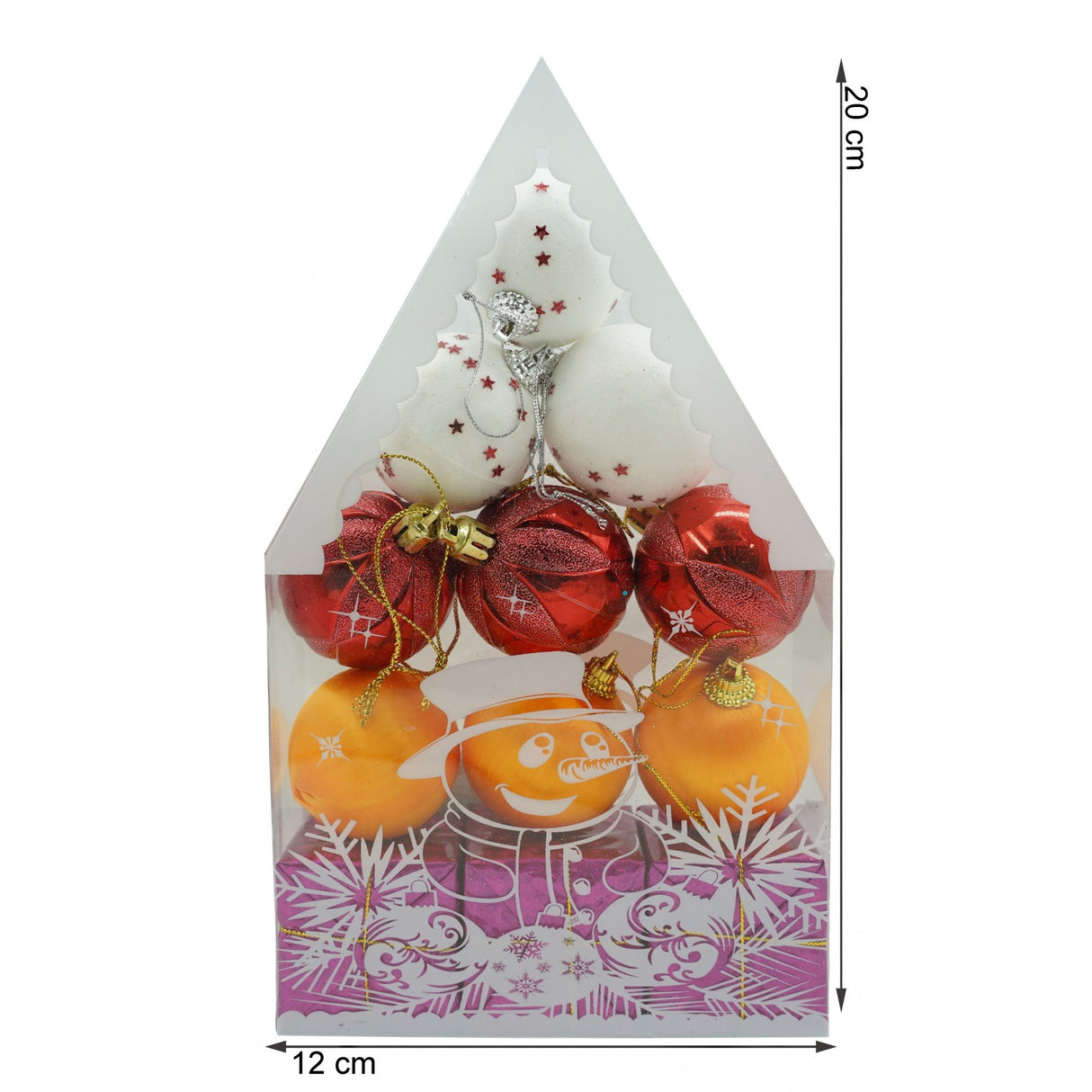 Cutie set 12 globuri Flippy pentru brad, dimensiuni 4x12x20 cm, ambalaj cadou