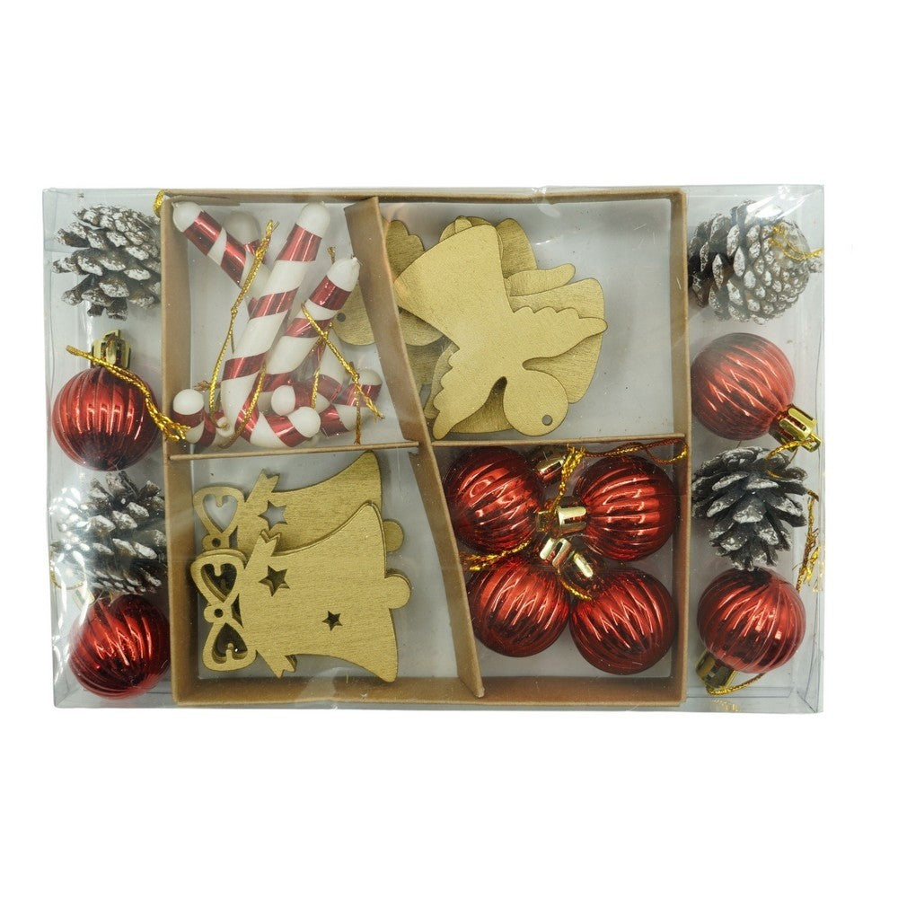 Set de 24 ornamente de brad, Vivimall, de tip Glob, Multicolor, din polistiren, cu finisaj sclipitor , cutie 3 cm adancime x 20 cm lungime x 14 cm inaltime - vivimall.ro