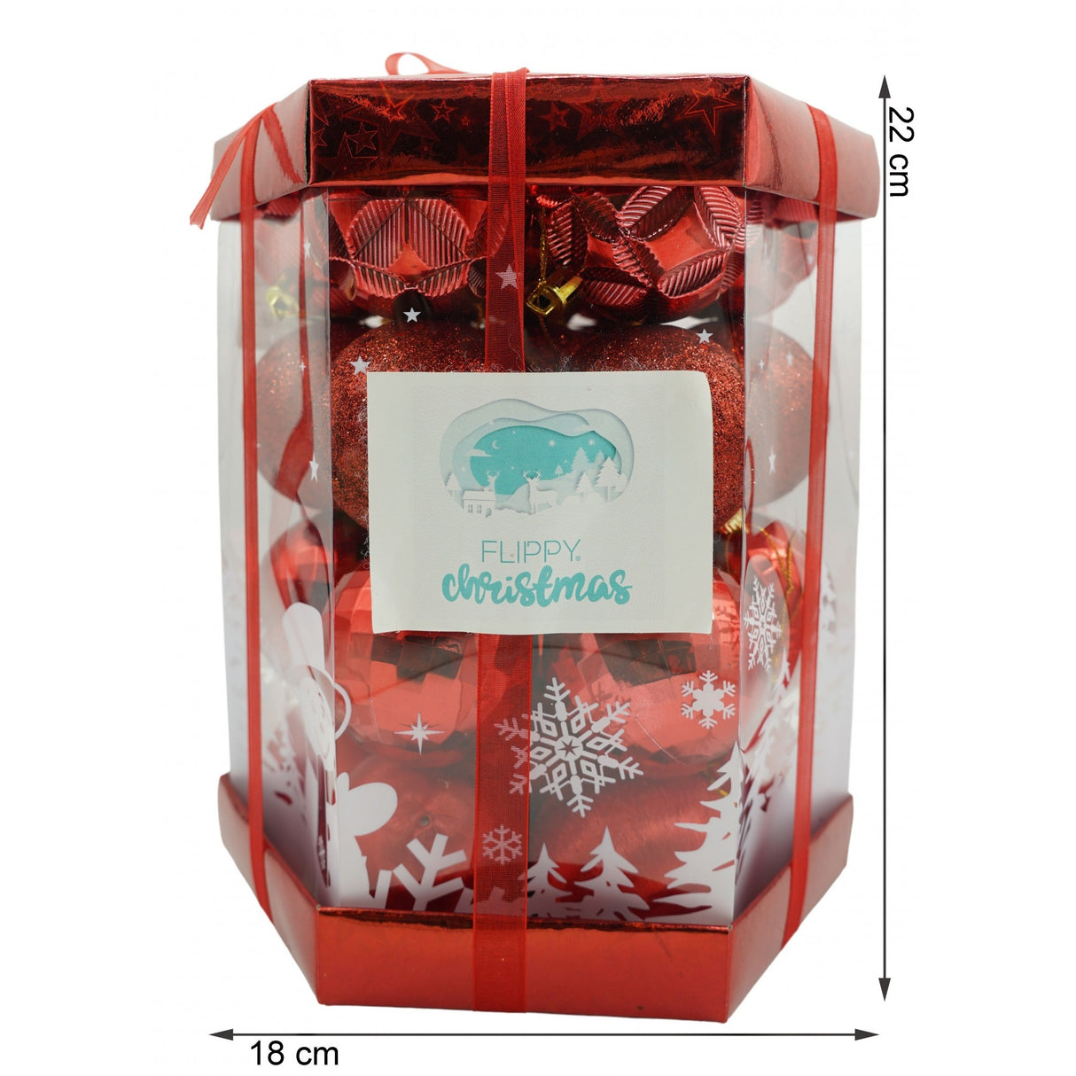 Set de 28 ornamente de brad, Vivimall, de tip Glob, Rosu, din polistiren, cu finisaj sclipitor , cutie 18 cm adancime x 22 cm inaltime x 18 cm lungime) - vivimall.ro