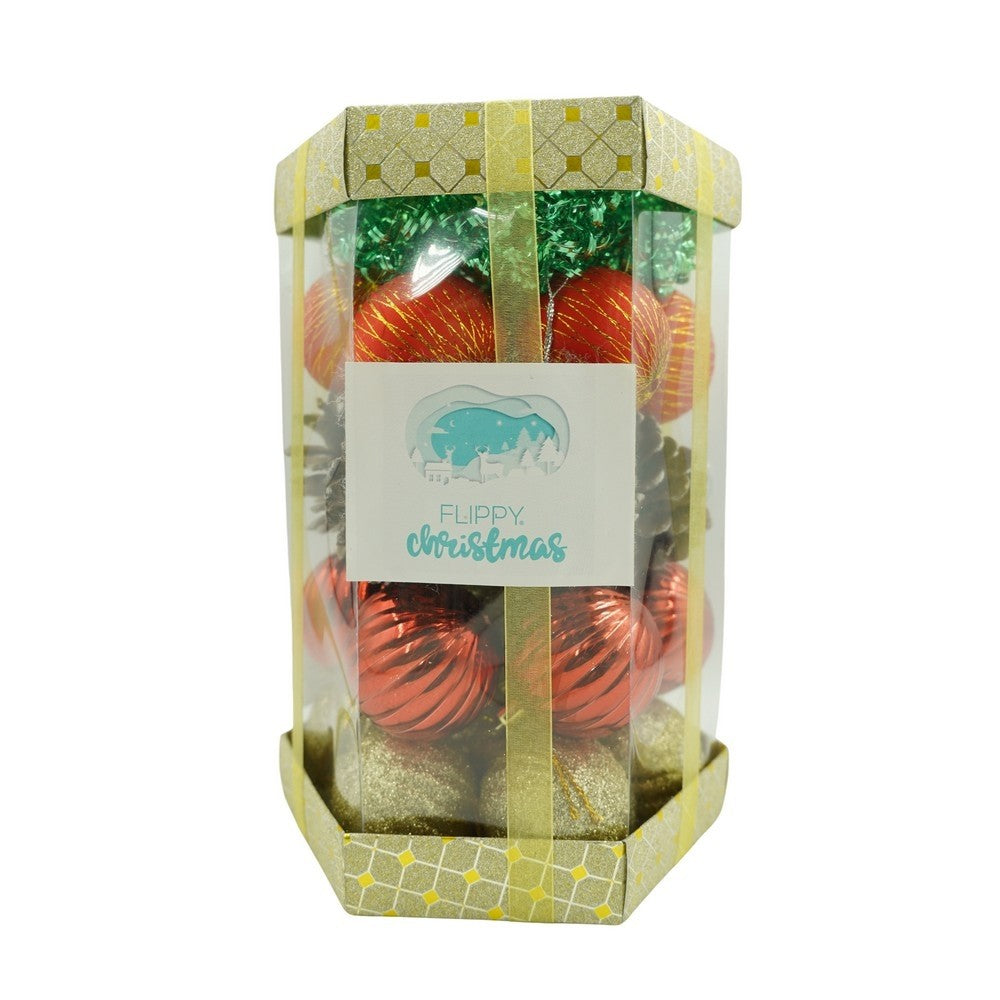 Set de 35 ornamente de brad, Vivimall, de tip Glob, Multicolor, din polistiren, cu finisaj sclipitor , cutie 14 cm adancime x 23 cm inaltime x 14 cm lungime) - vivimall.ro