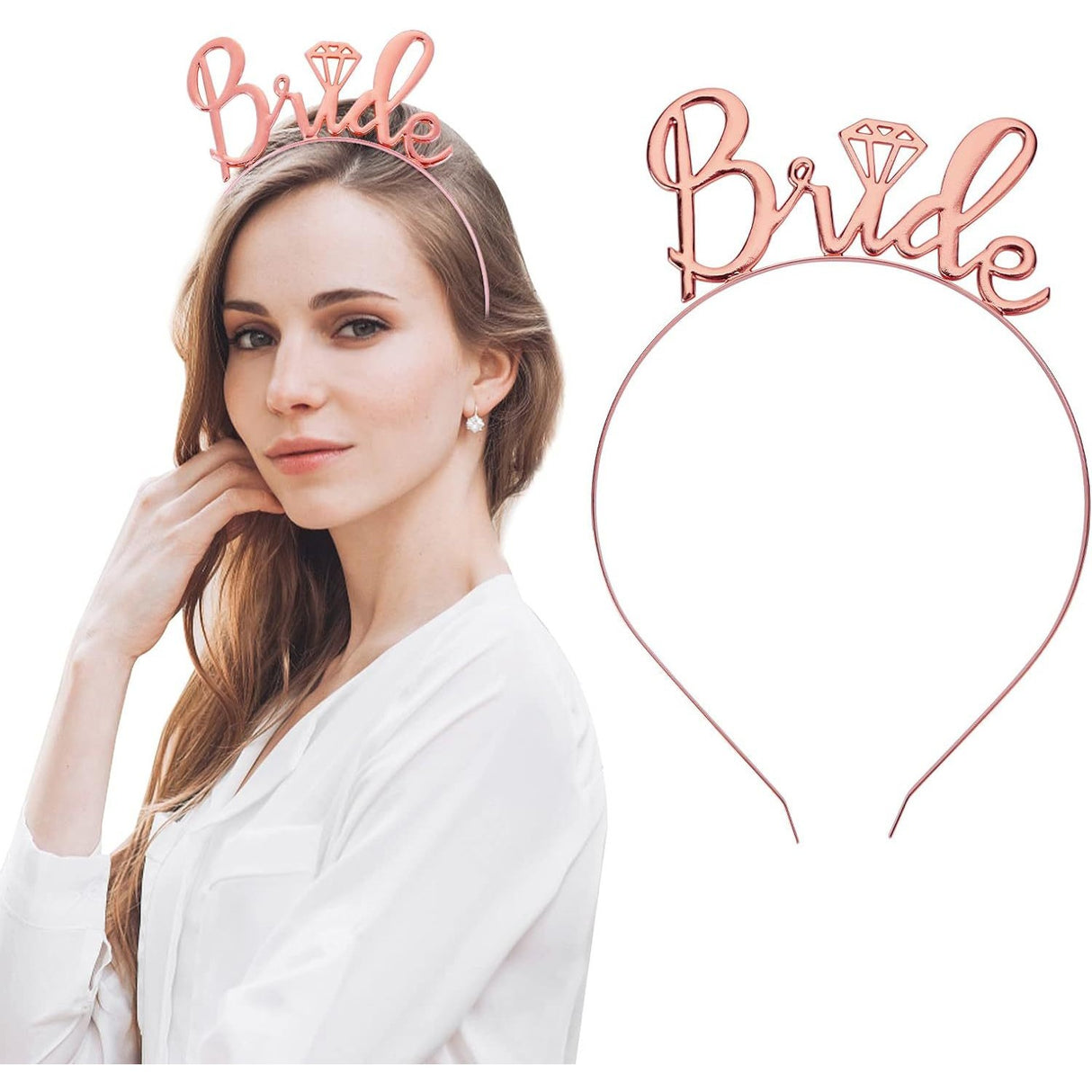 Set de Accesorii pentru Mireasa, Vivimall, Coronita, Panglica, Stickere, Voal, Model Bride To Be, Tematica Nunta, Alb-Roz - vivimall.ro