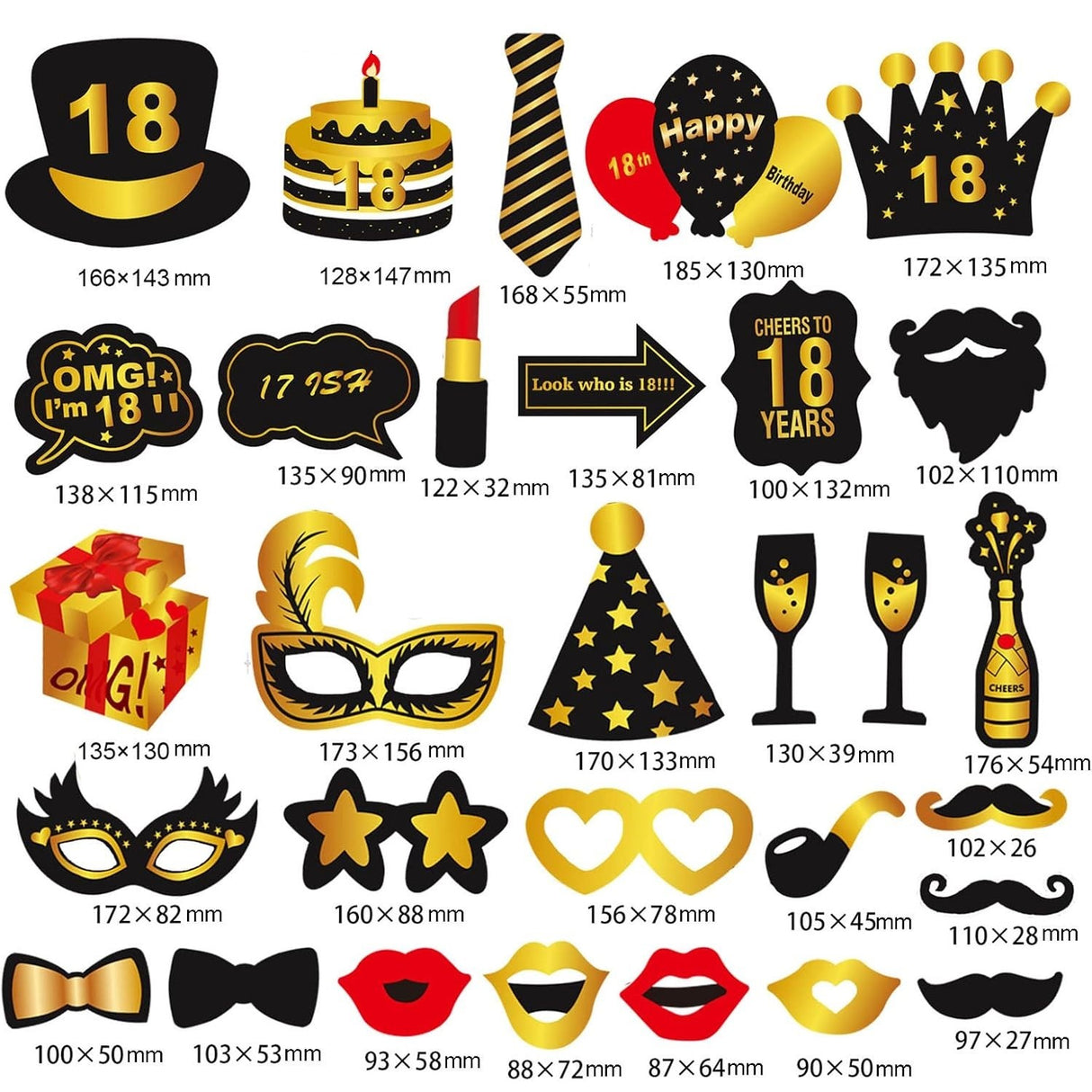 Set Accesorii pentru Petrecere, Vivimall, Props pentru Coltul de Poze, pentru Majorat, Aniversare 18 Ani, Ochelari, Palarii, Mustata, Cravata, pentru Evenimente, Multicolor - vivimall.ro