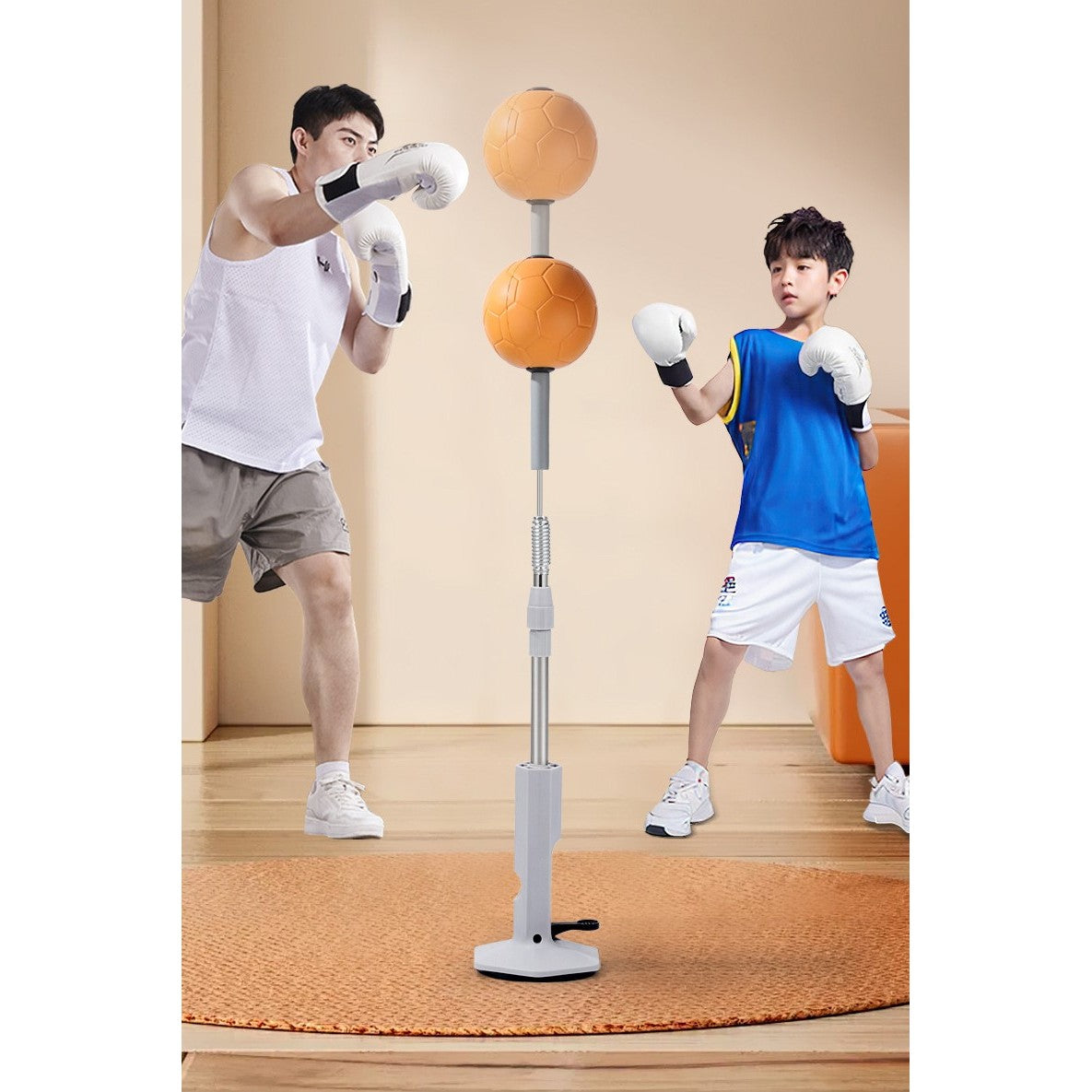 Set de Box cu Minge, Vivimall, cu Ventuza de Prindere, Extensibil, Inaltime Reglabila 130-152 cm, pentru Copii si Adulti, Minge de 11 cm, Portocaliu - vivimall.ro