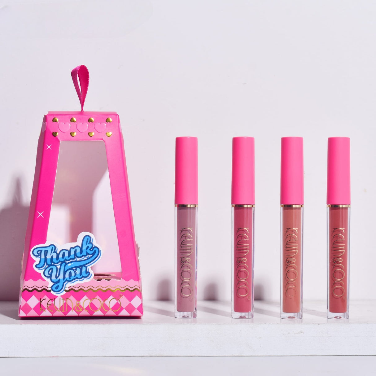 Set de Buze, KEVIN & COCO, Cloud Bubble, 4 Lip Gloss-uri, 15.1 x 8.1 x 2 cm, Roz/Nude - vivimall.ro