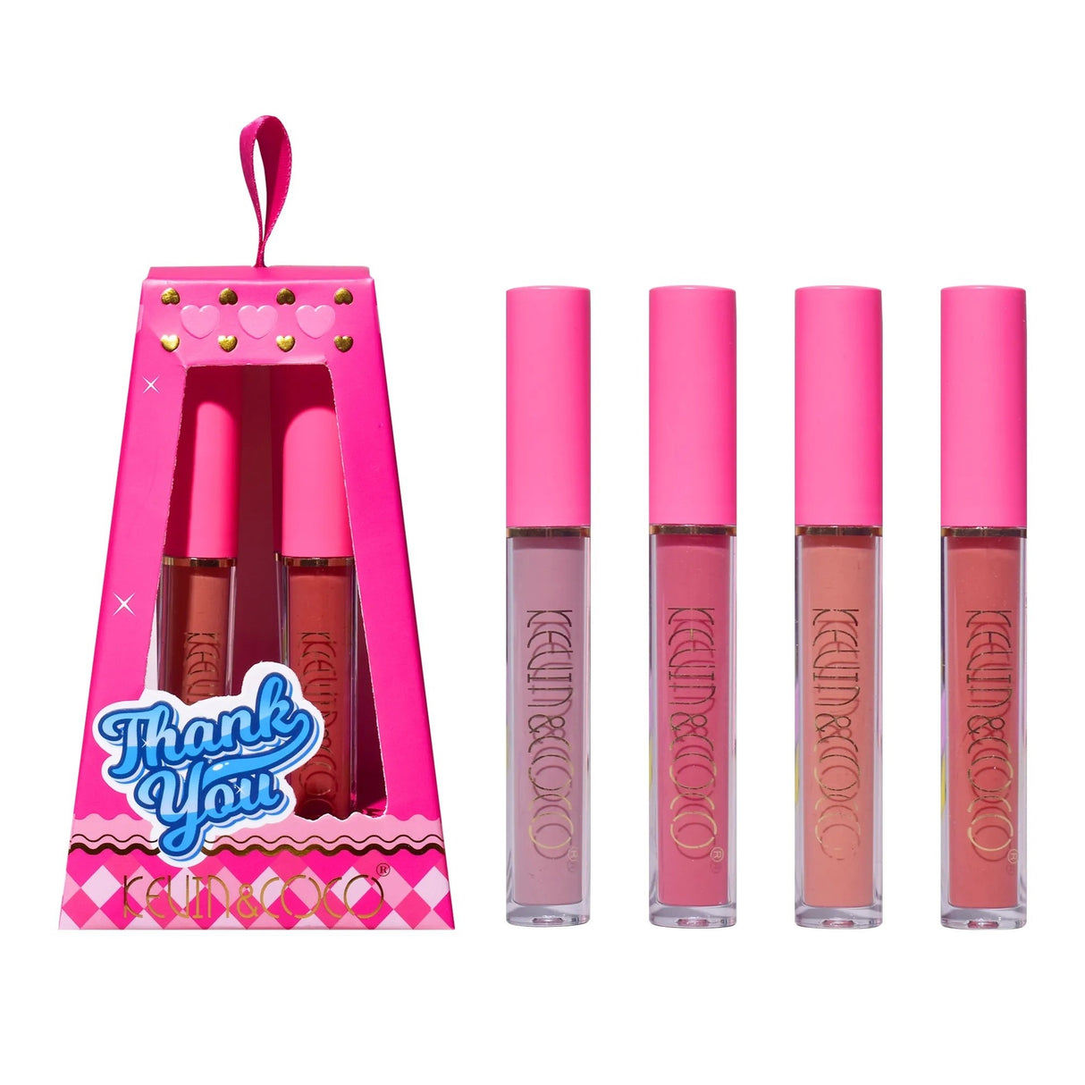 Set de Buze, KEVIN & COCO, Cloud Bubble, 4 Lip Gloss-uri, 15.1 x 8.1 x 2 cm, Roz/Nude - vivimall.ro
