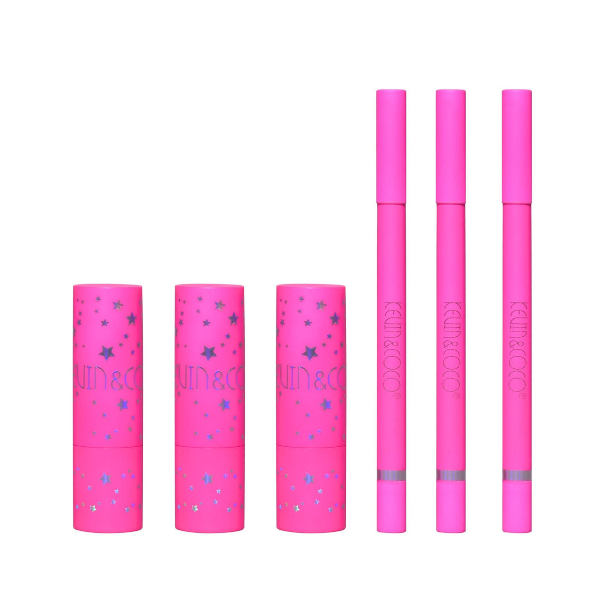 Set de Buze, KEVIN & COCO, Stay Wild, 3 Lip Stick-uri si 3 Creioane de Buze, 16.1 x 16 x 2.6 cm, Nuante Calde - vivimall.ro