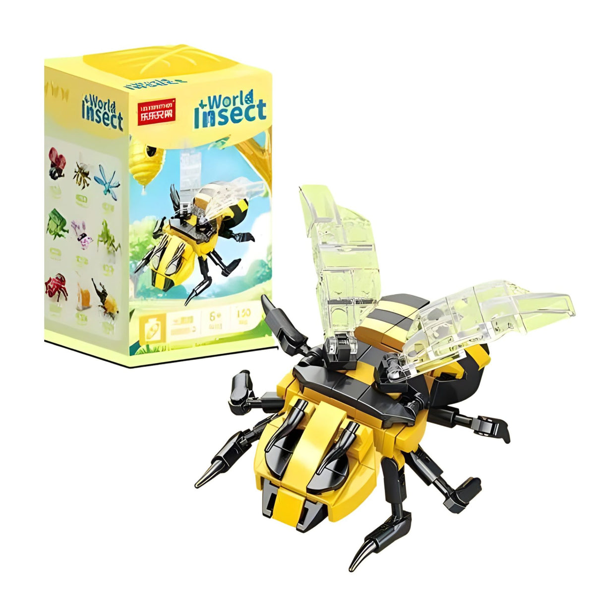 Set de Constructie, Flippy, Model Bondar, Lumea Insectelor Mini, 150 Piese, Model 3D, Jucarie Educativa STEM, +6 Ani, Plastic ABS, 11 x 7 x 7 cm, Negru/Galben - vivimall.ro