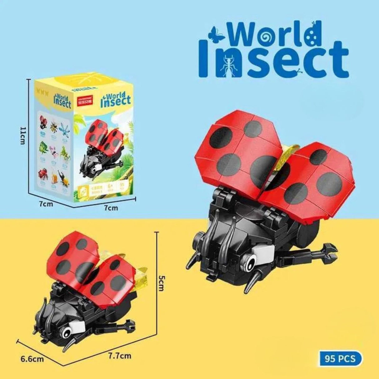 Set de Constructie, Flippy, Model Buburuza, Lumea Insectelor Mini, 95 Piese, Model 3D, Jucarie Educativa STEM, +6 Ani, Plastic ABS, 11 x 7 x 7 cm, Negru/Rosu - vivimall.ro