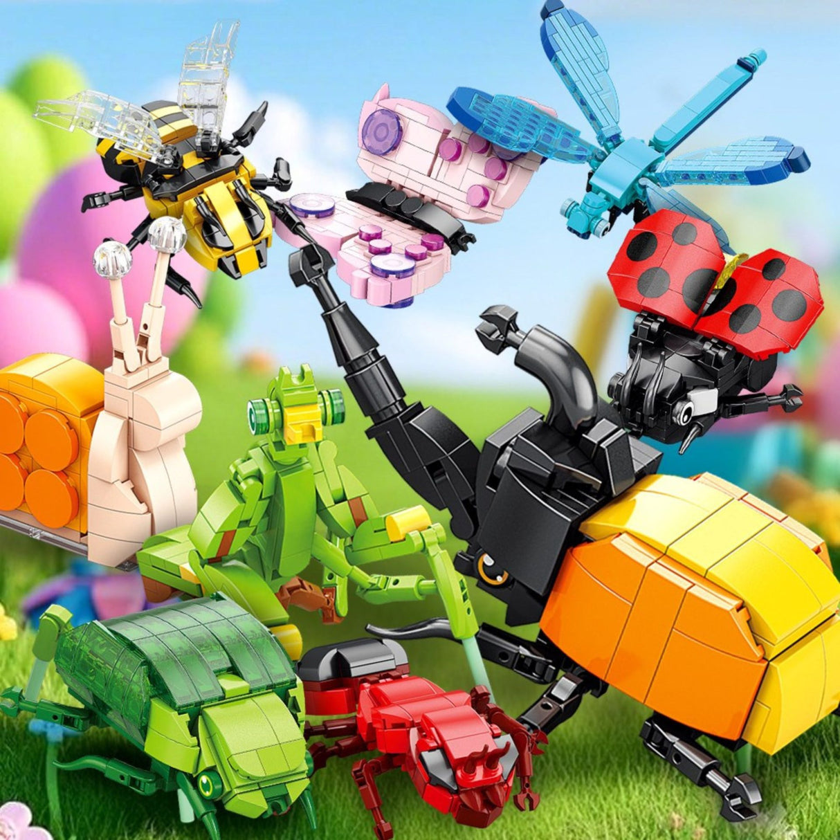 Set de Constructie, Flippy, Model Buburuza, Lumea Insectelor Mini, 95 Piese, Model 3D, Jucarie Educativa STEM, +6 Ani, Plastic ABS, 11 x 7 x 7 cm, Negru/Rosu - vivimall.ro
