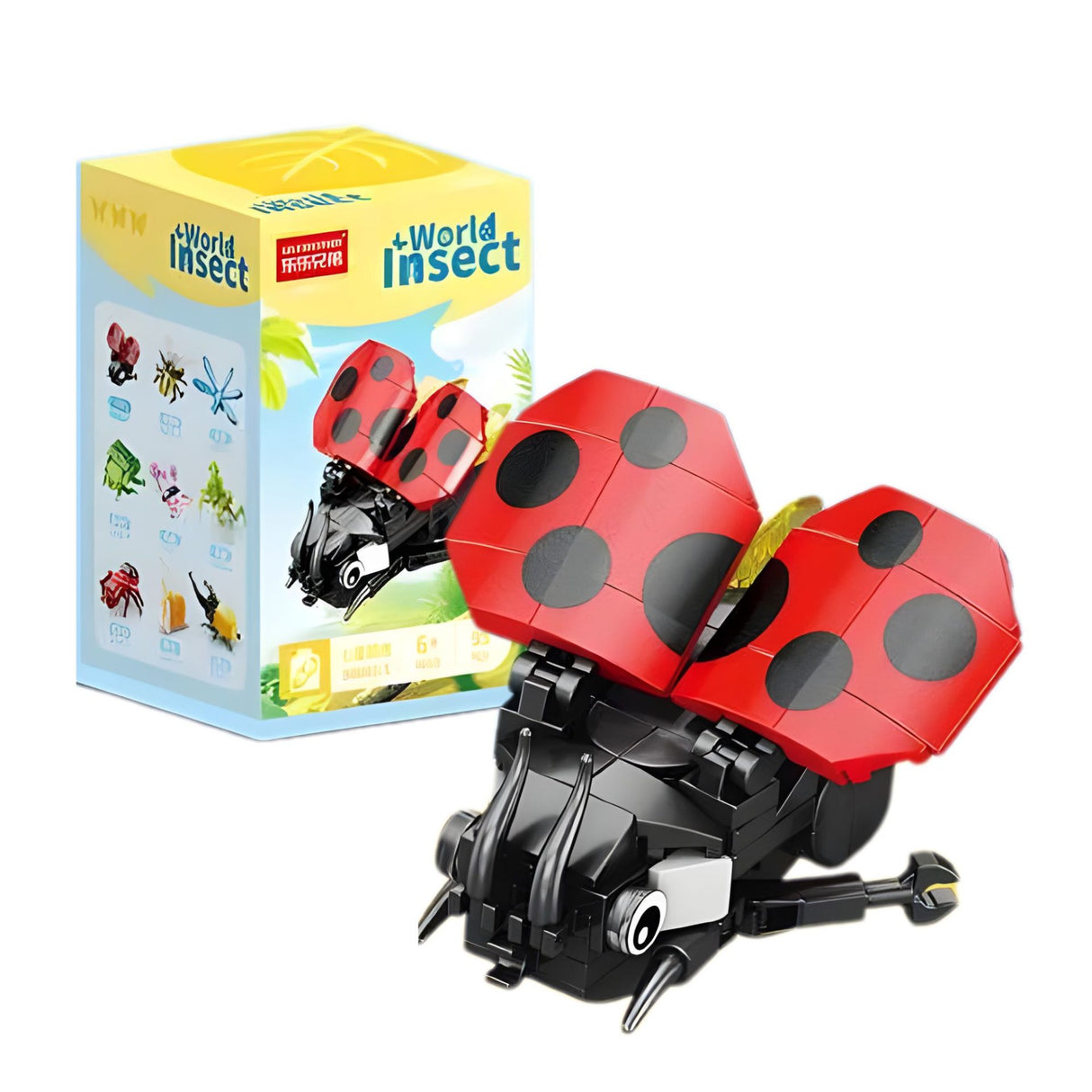 Set de Constructie, Flippy, Model Buburuza, Lumea Insectelor Mini, 95 Piese, Model 3D, Jucarie Educativa STEM, +6 Ani, Plastic ABS, 11 x 7 x 7 cm, Negru/Rosu - vivimall.ro