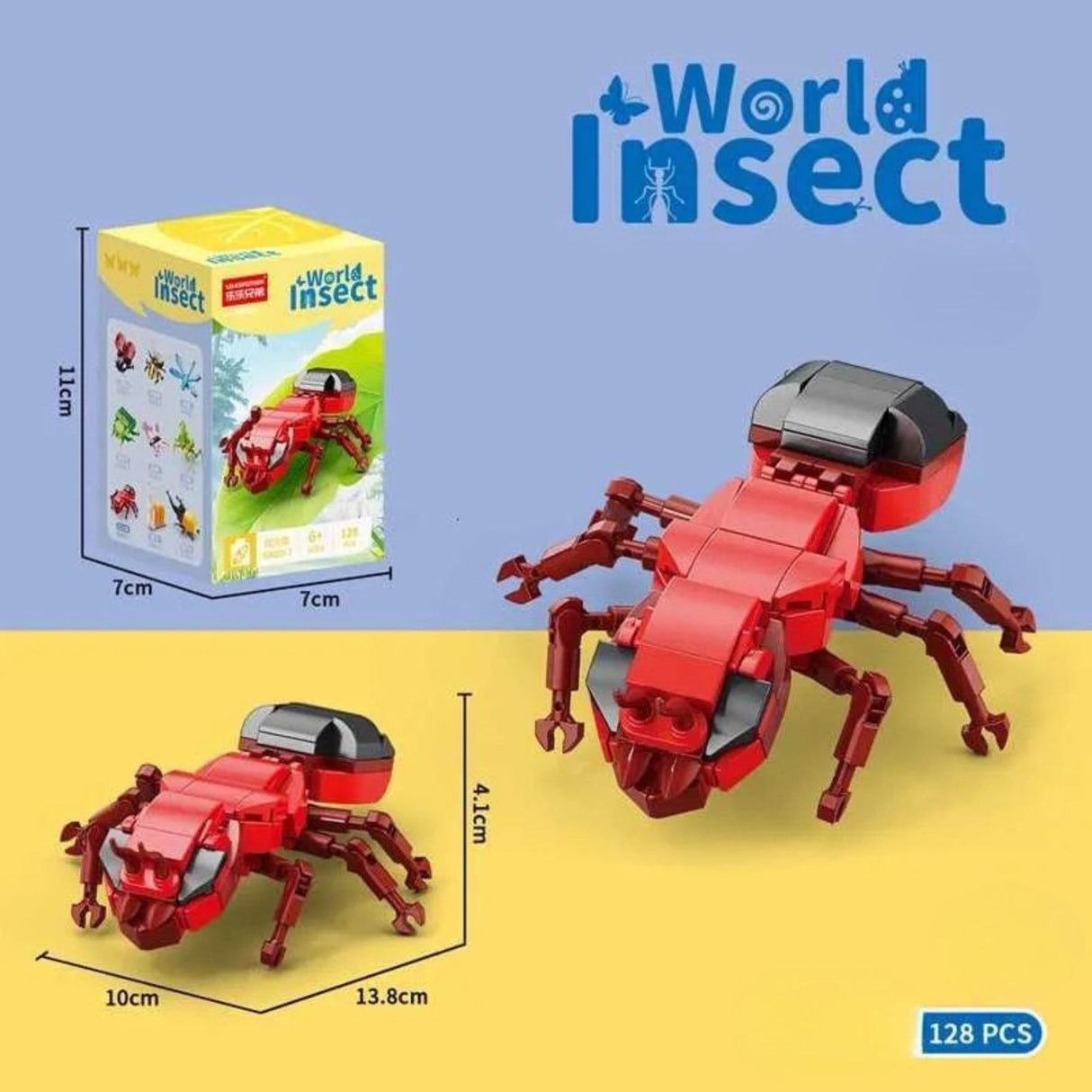 Set de Constructie, Flippy, Model Furnica de Foc, Lumea Insectelor Mini, 128 Piese, Model 3D, Jucarie Educativa STEM, +6 Ani, Plastic ABS, 11 x 7 x 7 cm, Rosu - vivimall.ro