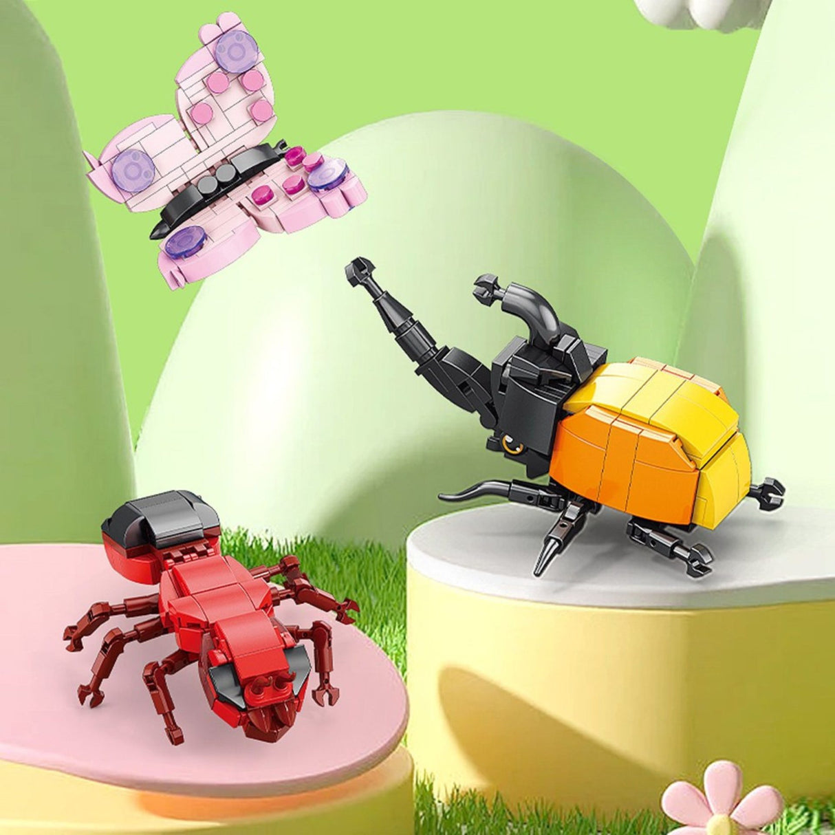 Set de Constructie, Flippy, Model Furnica de Foc, Lumea Insectelor Mini, 128 Piese, Model 3D, Jucarie Educativa STEM, +6 Ani, Plastic ABS, 11 x 7 x 7 cm, Rosu - vivimall.ro