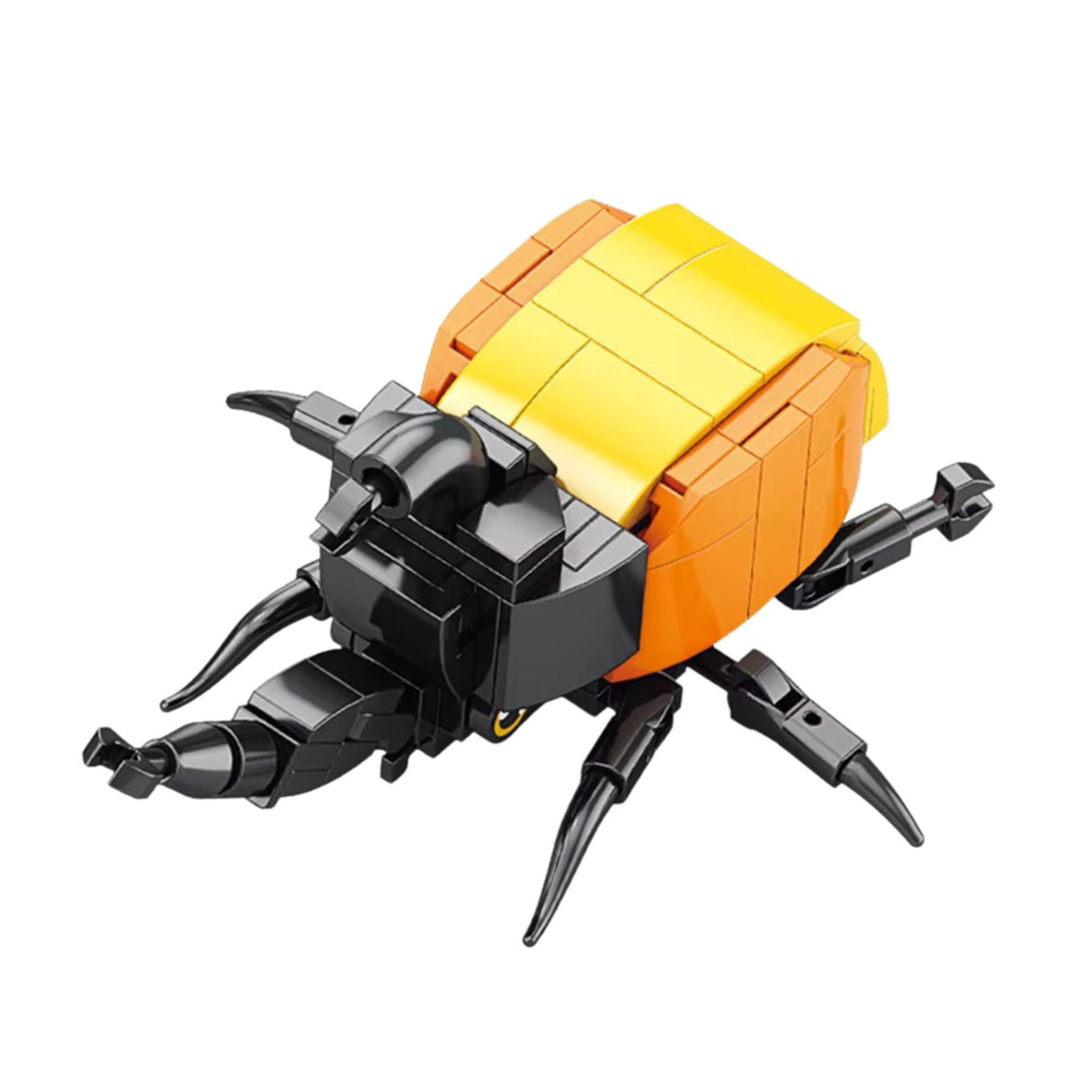 Set de Constructie, Flippy, Model Gandacul Rinocer, Lumea Insectelor Mini, 98 Piese, Model 3D, Jucarie Educativa STEM, +6 Ani, Plastic ABS, 11 x 7 x 7 cm, Negru/Portocaliu - vivimall.ro