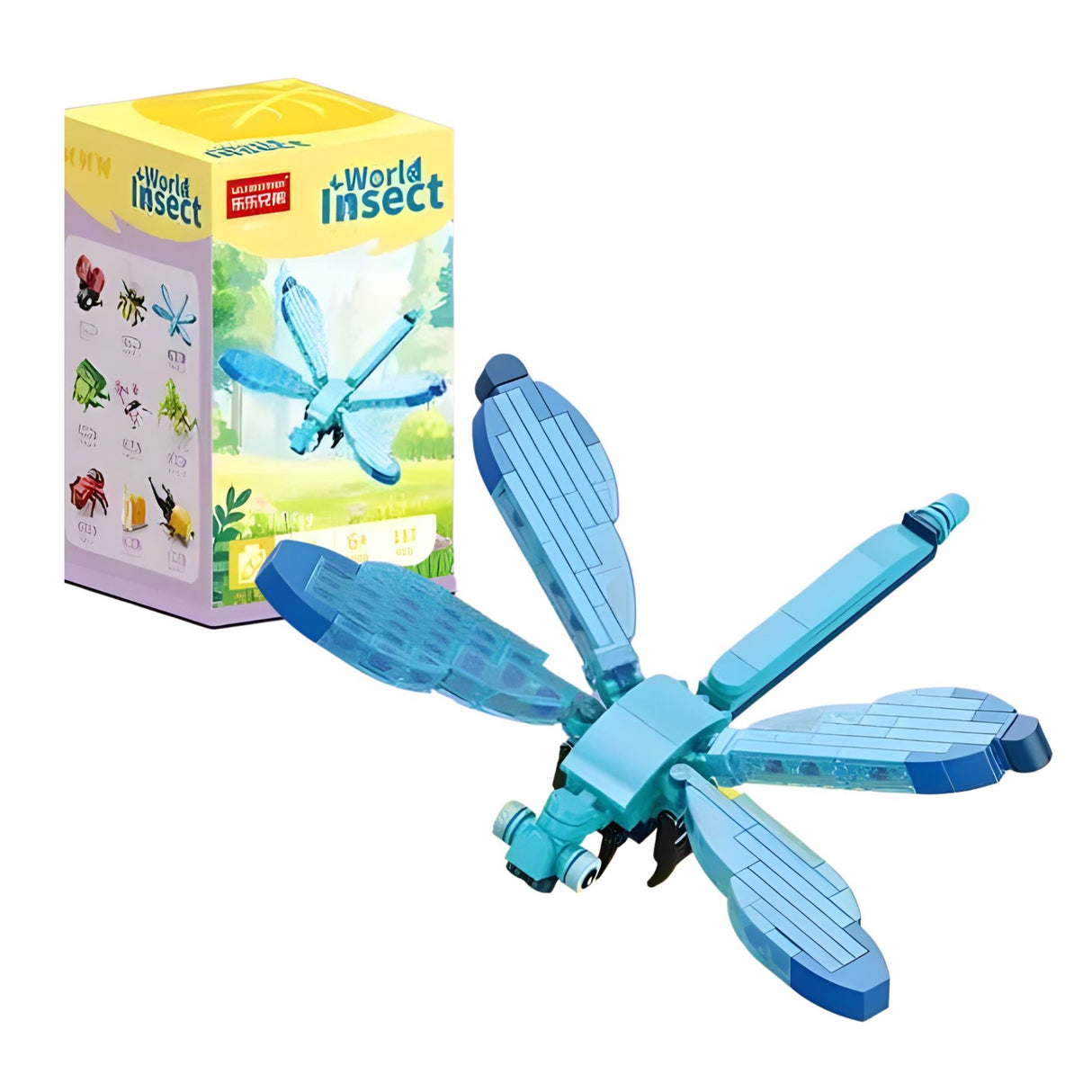 Set de Constructie, Flippy, Model Libelula, Lumea Insectelor Mini, 117 Piese, Model 3D, Jucarie Educativa STEM, +6 Ani, Plastic ABS, 11 x 7 x 7 cm, Albastru - vivimall.ro
