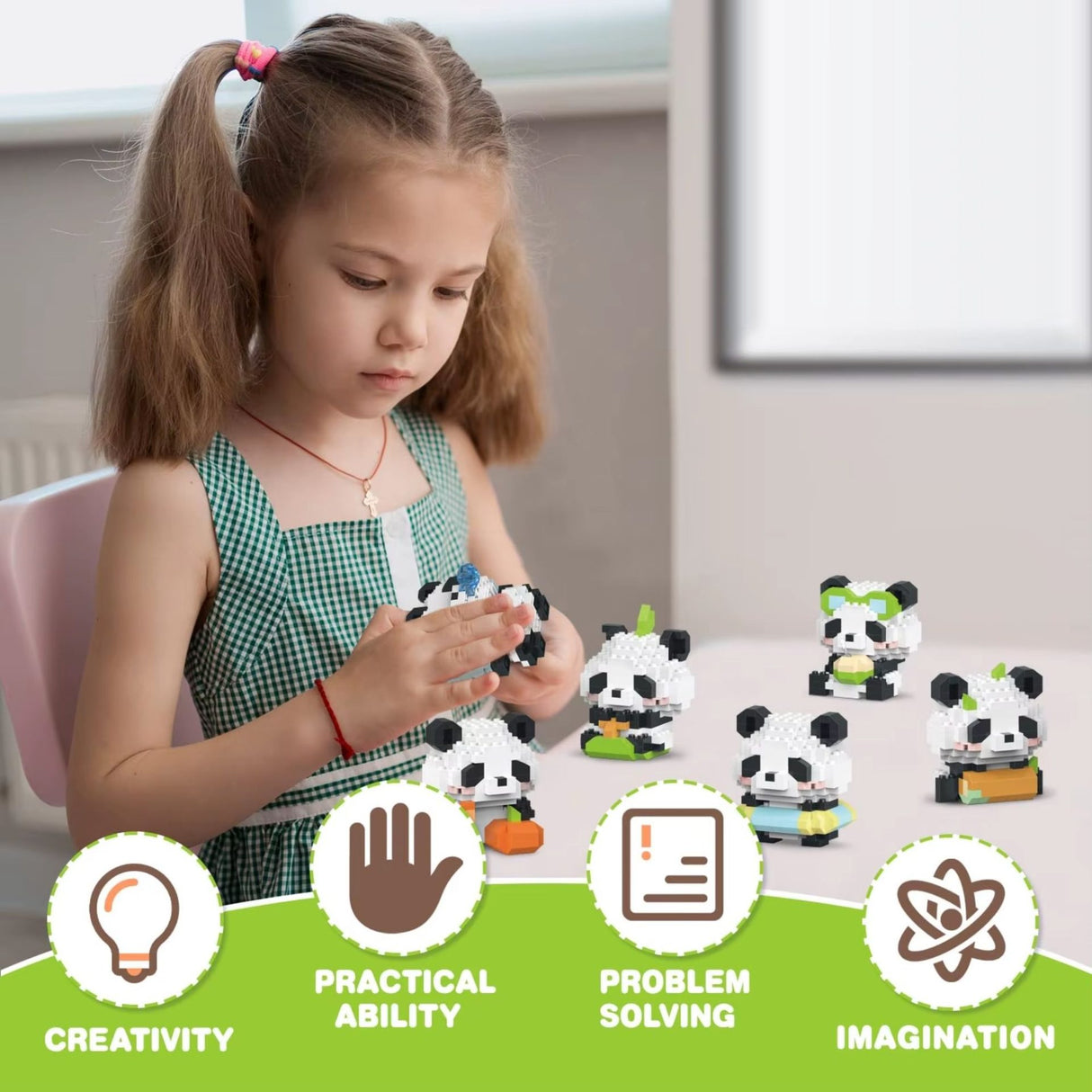 Set de Constructie, Flippy, Model Panda cu Bambus, 159 Piese, Model 3D, Jucarie Educativa STEM, +6 Ani, Plastic ABS, 7.8 x 4.1 x 11.3 cm, Mov - vivimall.ro