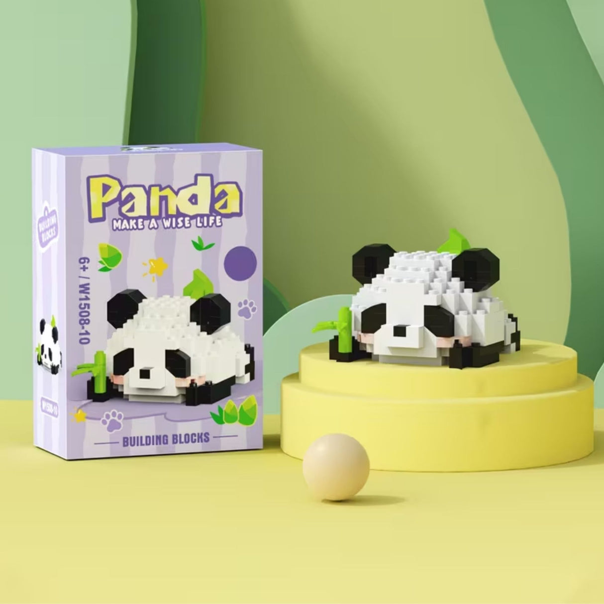 Set de Constructie, Flippy, Model Panda cu Bambus, 159 Piese, Model 3D, Jucarie Educativa STEM, +6 Ani, Plastic ABS, 7.8 x 4.1 x 11.3 cm, Mov - vivimall.ro