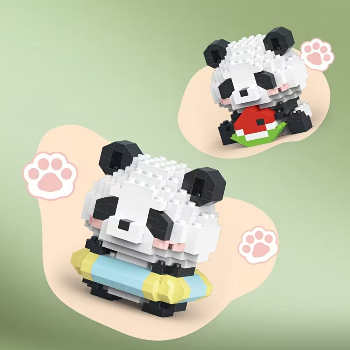 Model 3D Panda cu Cerc de Înot Flippy asamblat complet, vedere din față, jucărie STEM