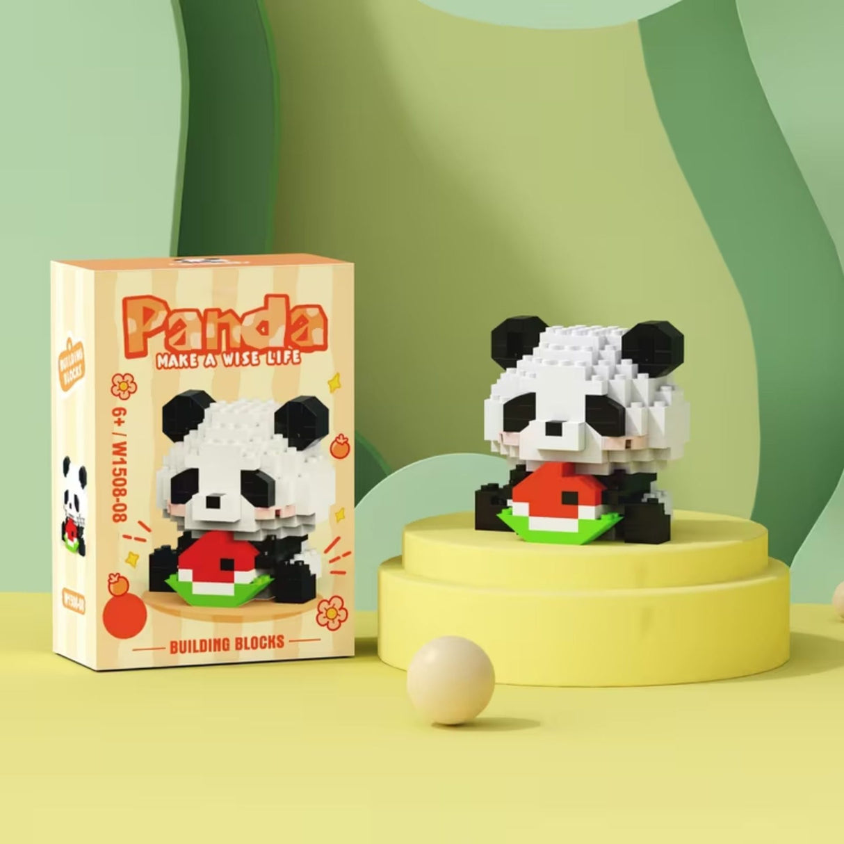 Set de Constructie, Flippy, Model Panda cu Pepene Verde, 160 Piese, Model 3D, Jucarie Educativa STEM, +6 Ani, Plastic ABS, 7.8 x 4.1 x 11.3 cm, Portocaliu - vivimall.ro