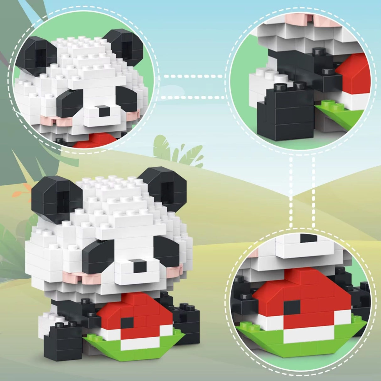 Set de Constructie, Flippy, Model Panda cu Pepene Verde, 160 Piese, Model 3D, Jucarie Educativa STEM, +6 Ani, Plastic ABS, 7.8 x 4.1 x 11.3 cm, Portocaliu - vivimall.ro