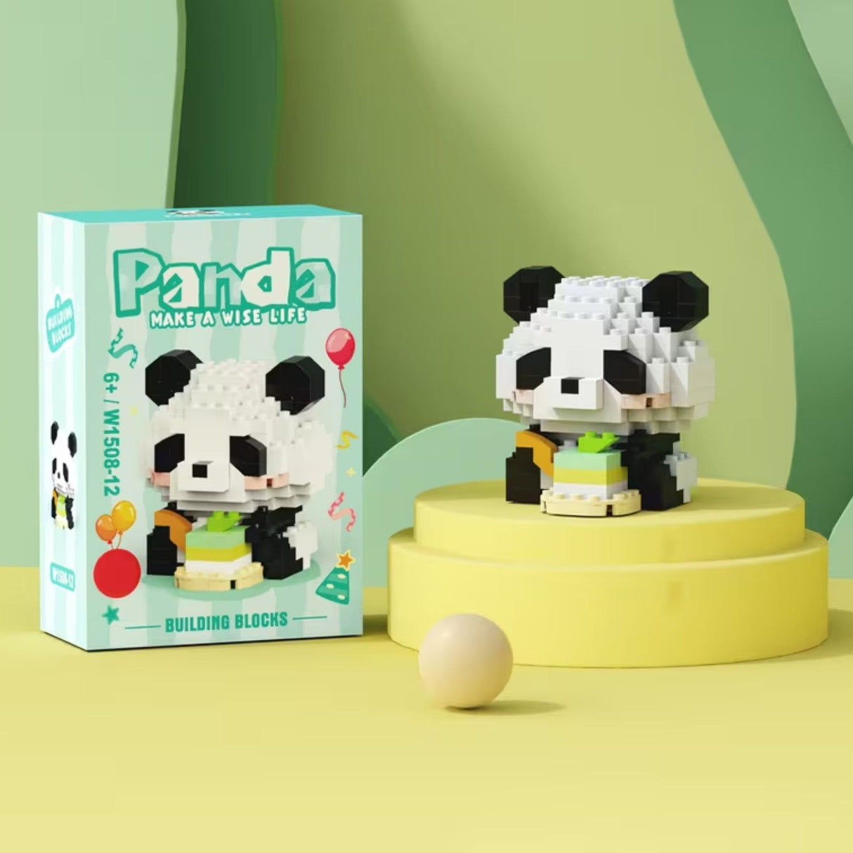 Set de Constructie, Flippy, Model Panda cu Tort, 159 Piese, Model 3D, Jucarie Educativa STEM, +6 Ani, Plastic ABS, 7.8 x 4.1 x 11.3 cm, Albastru Pastel - vivimall.ro