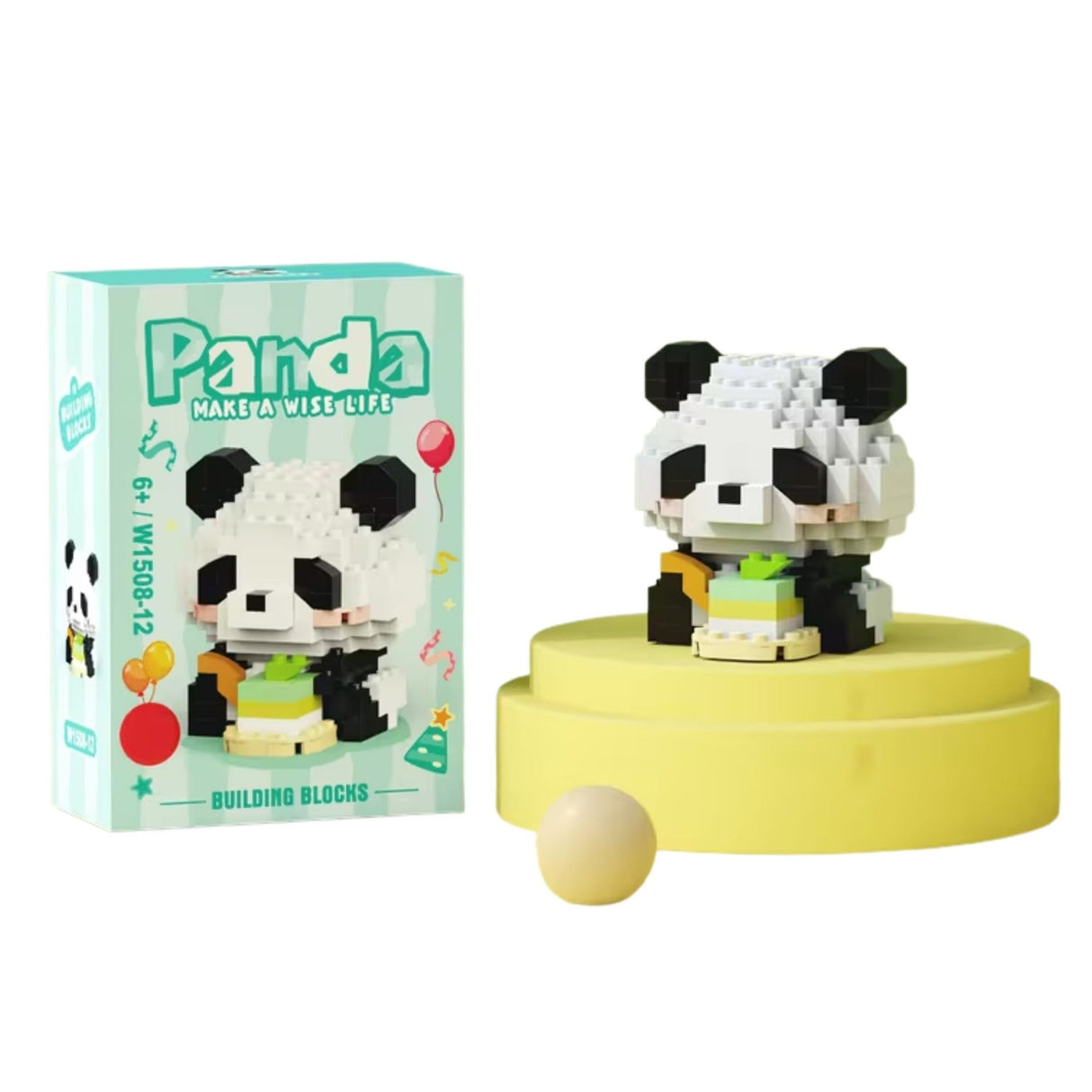 Set de Constructie, Flippy, Model Panda cu Tort, 159 Piese, Model 3D, Jucarie Educativa STEM, +6 Ani, Plastic ABS, 7.8 x 4.1 x 11.3 cm, Albastru Pastel - vivimall.ro
