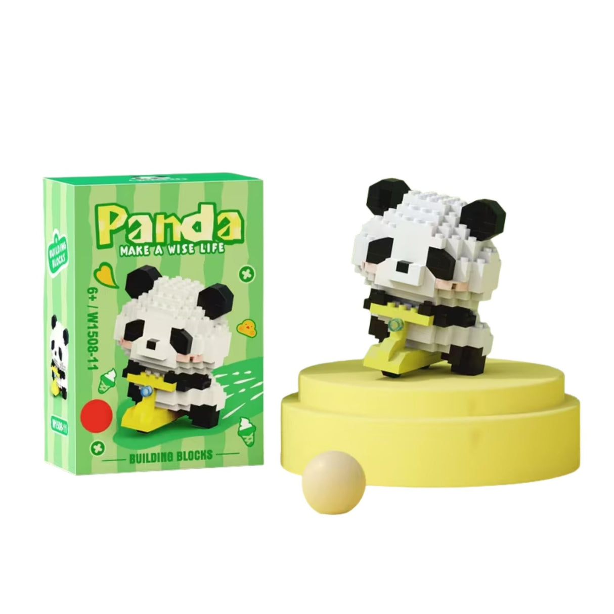 Set de Constructie, Flippy, Model Panda pe Bicicleta, 172 Piese, Model 3D, Jucarie Educativa STEM, +6 Ani, Plastic ABS, 7.8 x 4.1 x 11.3 cm, Verde Inchis - vivimall.ro