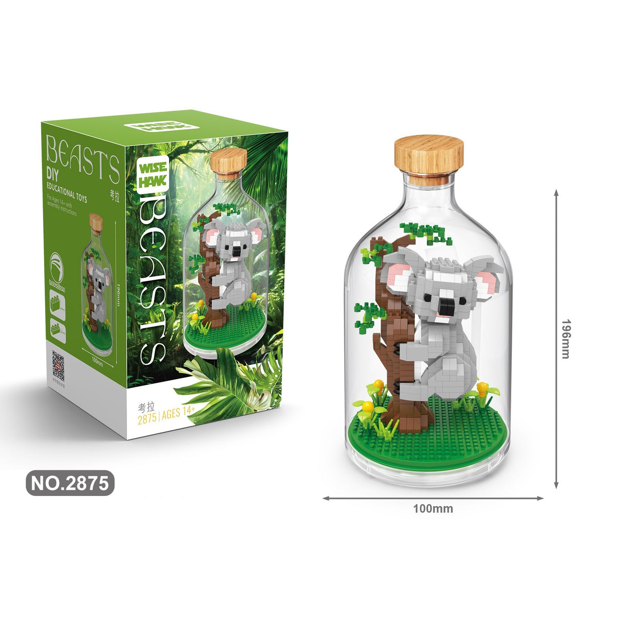 Set de Construit in Sticla, Flippy, 608 Piese, din Plastic, +14 Ani, 10 x 19.6 cm, Model Koala, Multicolor - vivimall.ro