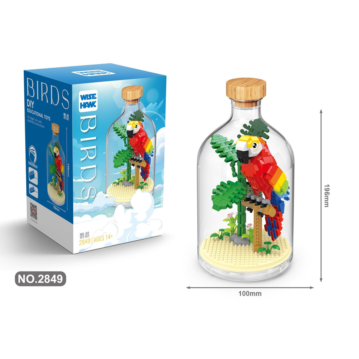 Set de Construit in Sticla, Vivimall, 483 Piese, din Plastic, +14 Ani, 10 x 19.6 cm, Model Papagal, Multicolor - vivimall.ro