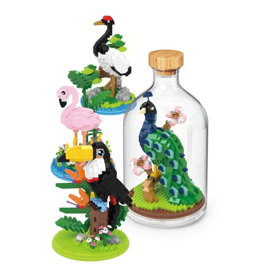 Set de Construit in Sticla, Flippy, 485 Piese, din Plastic, +14 Ani, 10 x 19.6 cm, Model Flamingo, Multicolor - vivimall.ro