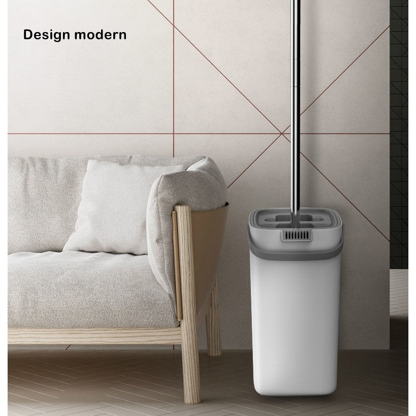 Set de curatenie Vivimall, mop si galeata, galeata 5.7 l, 4 rezerve microfibra incluse, design modern, pentru interior, material plastic, peri sintetici, plat, cu storcere, alb - vivimall.ro