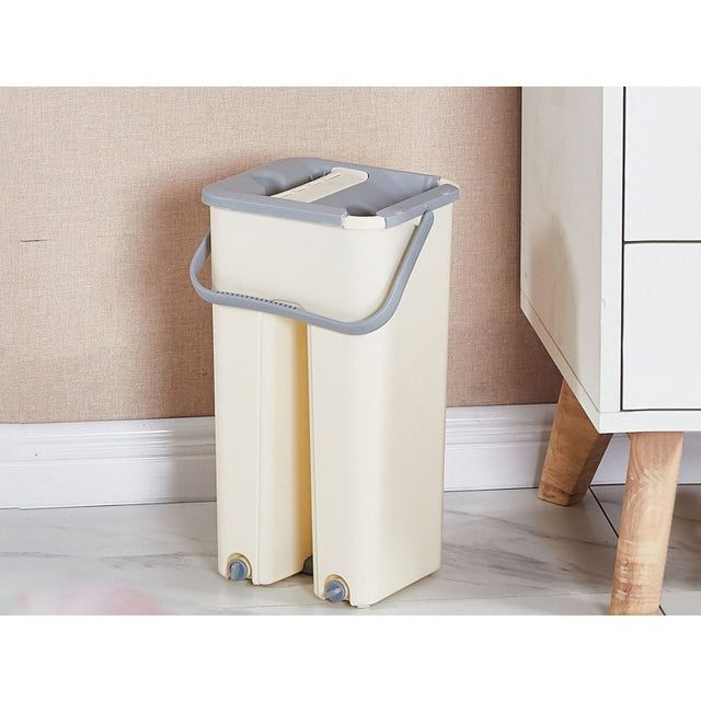 Set De Curățenie, Mop Și Găleată, Găleată 6 L, 2 Rezerve Microfibră Incluse, Design Modern Pentru Interior, Material Plastic, Peri Sintetici, Plat Cu Storcere, Bej - vivimall.ro