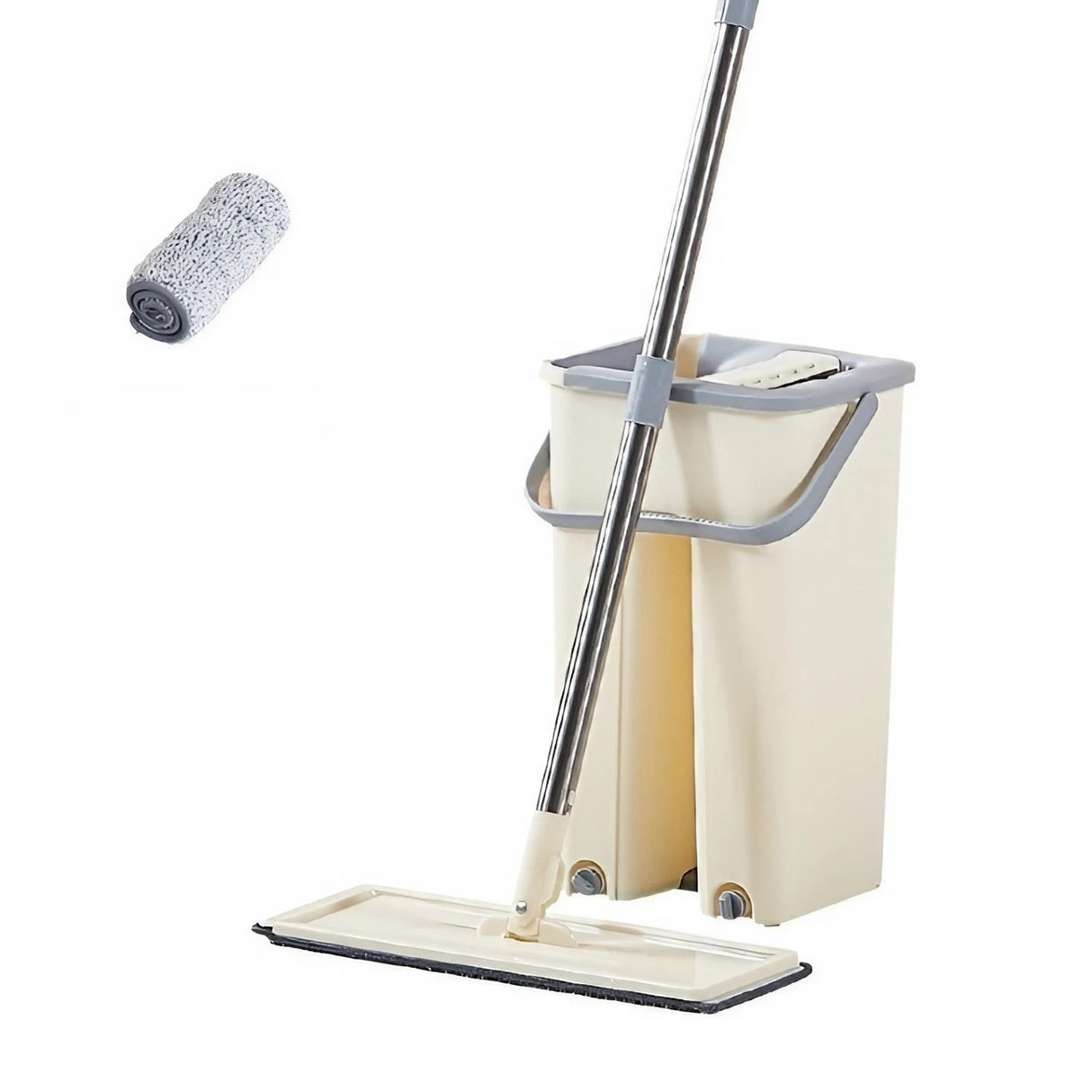 Set De Curățenie, Mop Și Găleată, Găleată 6 L, 2 Rezerve Microfibră Incluse, Design Modern Pentru Interior, Material Plastic, Peri Sintetici, Plat Cu Storcere, Bej - vivimall.ro