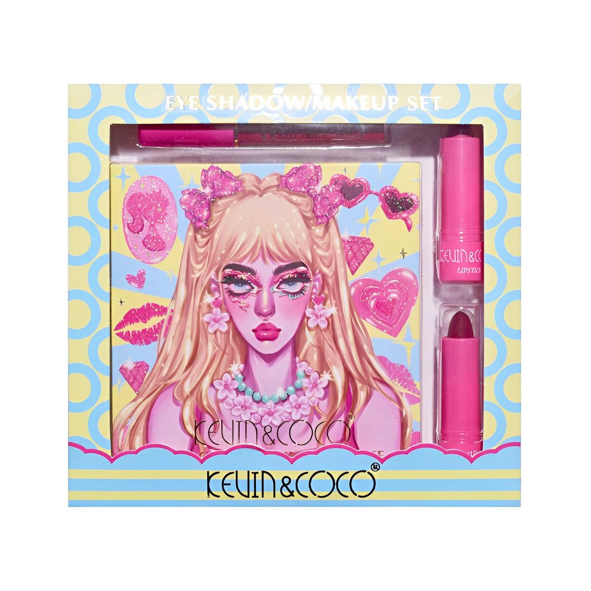 Set de Machiaj, Kevin & Coco, 26 de Culori, Pigmentate, Fard de ochi, Ruj, Gloss, Fard Obraz, 19x18x2 cm, Diferite Nuante - vivimall.ro