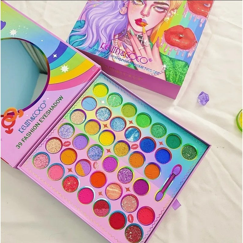 Set de Machiaj, Kevin & Coco, 39 de Culori, pigmentate, Fard de ochi, Ruj, Gloss, Tus, Fard Obraz, Curcubeu - vivimall.ro