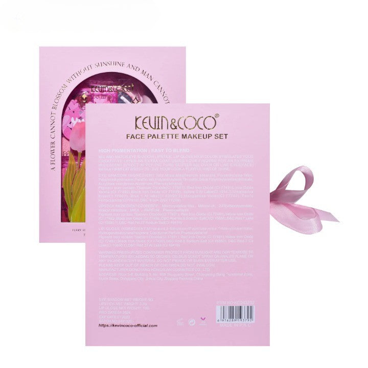 Set de Machiaj, KEVIN & COCO, 22 Culori, Model Lalele, 2 Palete de Farduri, 2 Lip Gloss-uri, 2 Lip Stick-uri, 1 Oglinda Inimioara, 15.7 x 21 x 4 cm, Multicolor - vivimall.ro