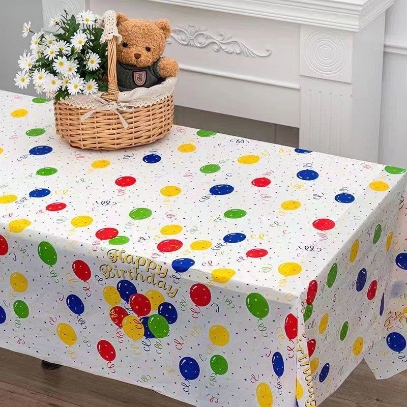 Fata de Masa, Vivimall, din PEVA, Imprimeu Happy Birthday cu Baloane, 137 x 274 cm, Impermeabila, Fara Pete, Curatare Rapida, Multicolor - vivimall.ro