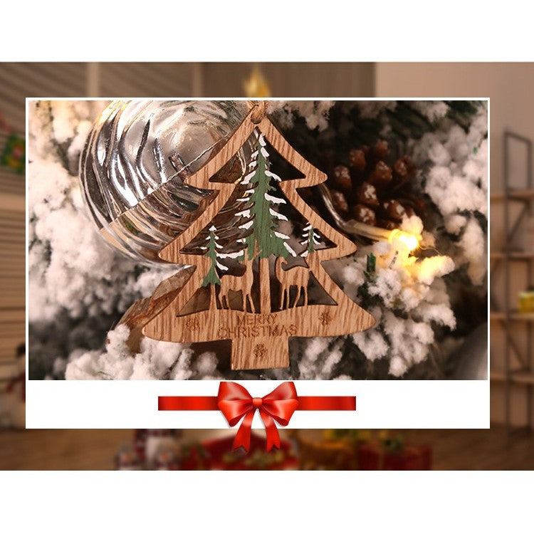 Set 6 Decoratiuni de Craciun din Lemn, Vivimall, cu Snur pentru Agatare in Brad, Model Brad, Glob si Steluta, Verde - vivimall.ro