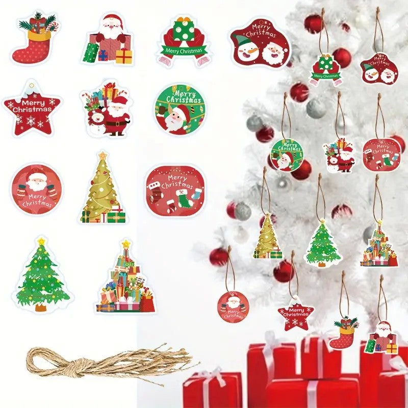 Set Decoratiuni de Craciun pentru Brad, Vivimall, Modele Variate, Sfoara Inclusa, 12 Piese, 6 x 7 cm, Model B, Multicolor - vivimall.ro