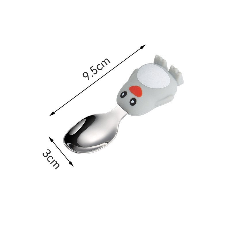 Set diversificare bebelusi Vivimall, din silicon, 23.5 x 12.5 cm, 1 farfurie compartimentata in forma de pinguin, lingurita si furculita, pai, perie pai, fara alergeni, ventuza fixare, forma creativa, gri - vivimall.ro