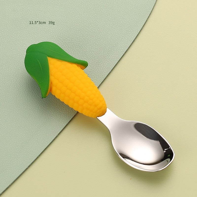 Set diversificare bebelusi Vivimall, din silicon, 23.5 x 12.5 cm, 1 farfurie compartimentata in forma de porumb, lingurita si furculita, pai, perie pai, fara alergeni, ventuza fixare, forma creativa, galben - vivimall.ro