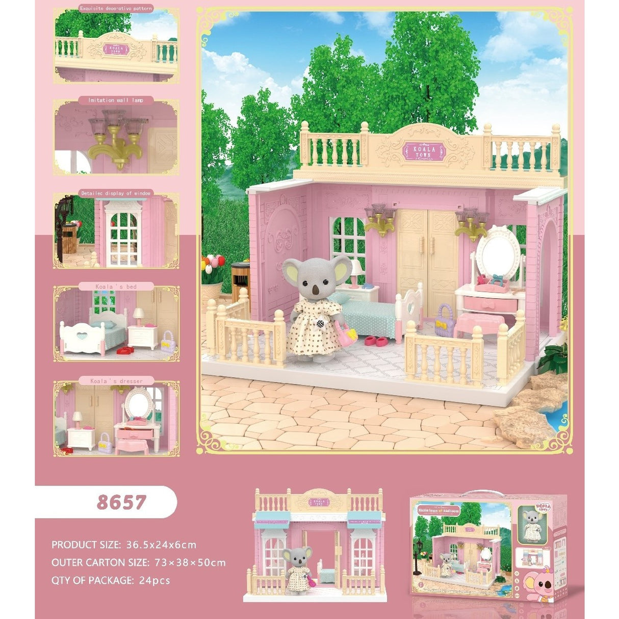 Set dormitor pentru papusi cu mobilier si figurina, Vivimall - vivimall.ro