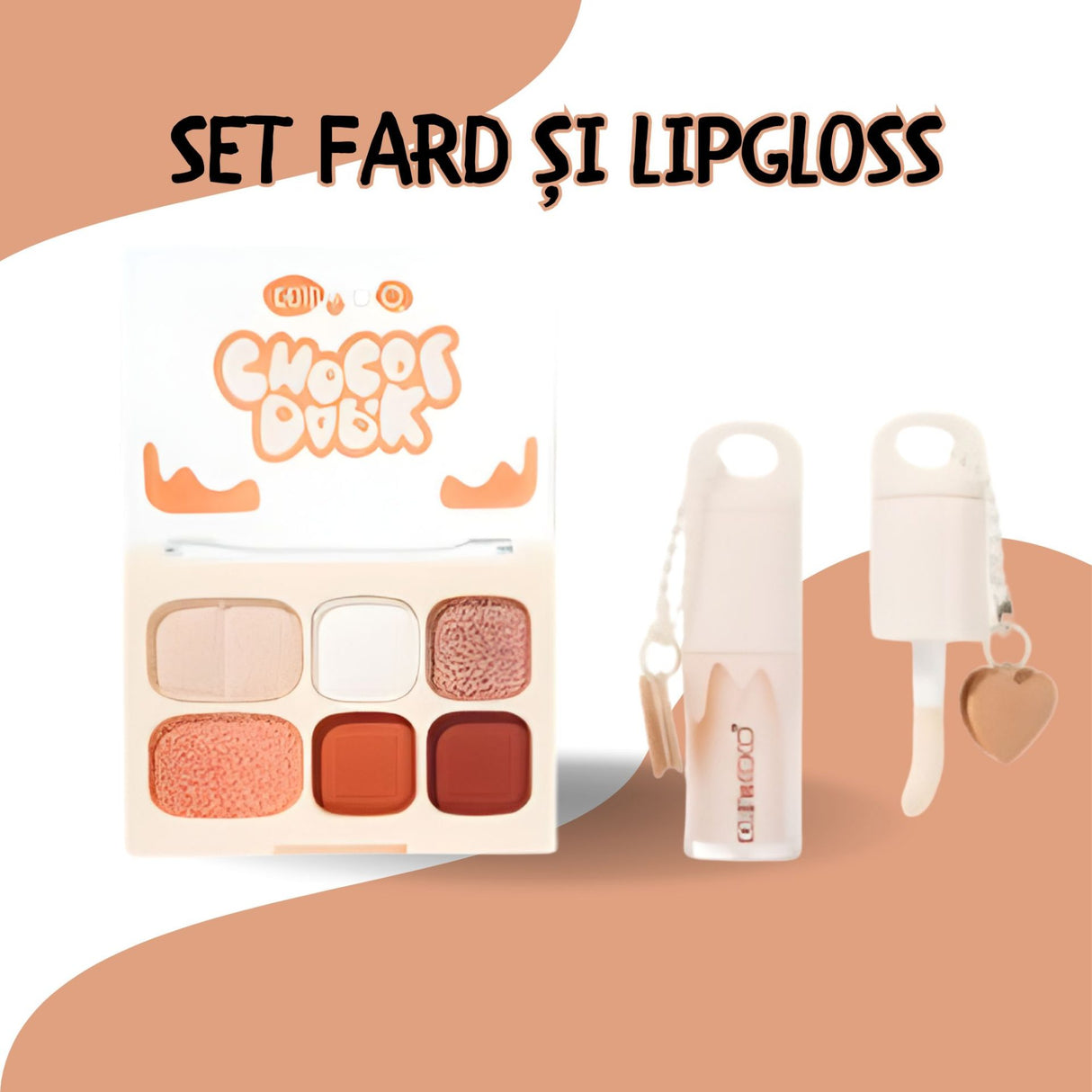Set Machiaj, Kevin&Coco, Paleta Farduri de Ochi si Lip Gloss, 6 Nuante, Finisaj Mat, Shimmer, Textura Fina, Pigmentare Intensa, 10.4 g, 14.7 x 10.5 x 3.5 cm, Portocaliu - vivimall.ro