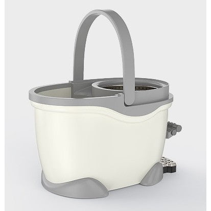 Set Găleată Cu Pedală, Și Mop Rotativ 360, Cu Acțiune Centrifugă, X4, Pentru Uz Casnic, Mâner Din Oțel Inoxidabil Telescopic, 2 Capete Din Bumbac, 46x30x28 cm, Alb-Ivoriu - vivimall.ro