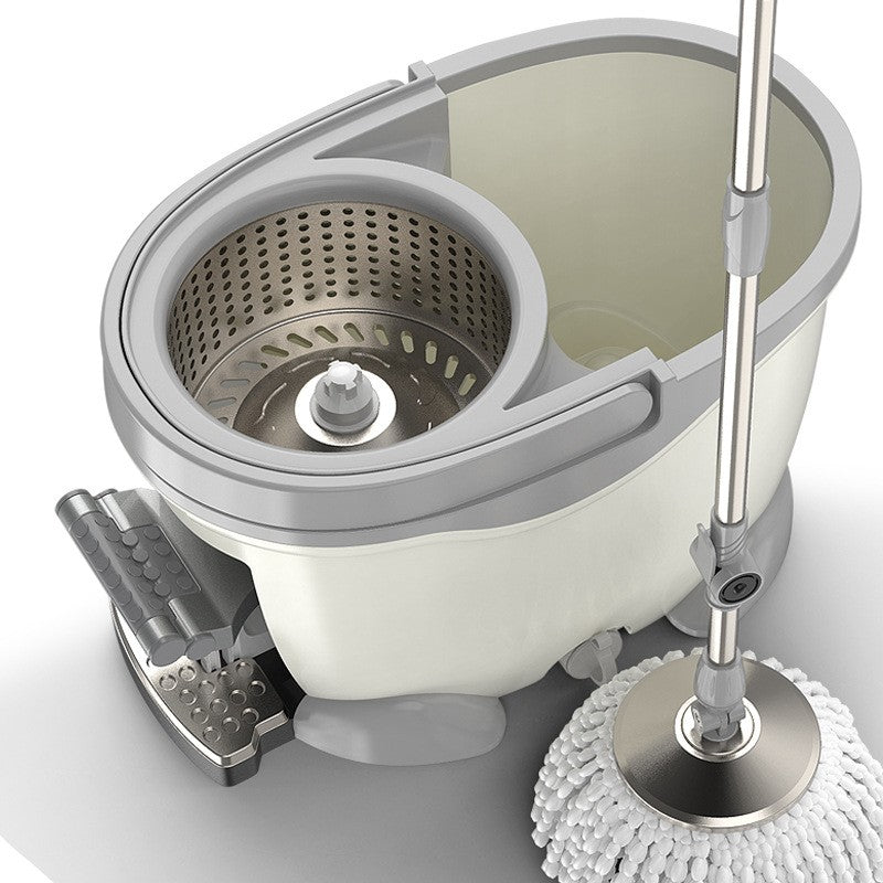 Set Găleată Cu Pedală, Și Mop Rotativ 360, Cu Acțiune Centrifugă, X4, Pentru Uz Casnic, Mâner Din Oțel Inoxidabil Telescopic, 2 Capete Din Bumbac, 46x30x28 cm, Alb-Ivoriu - vivimall.ro
