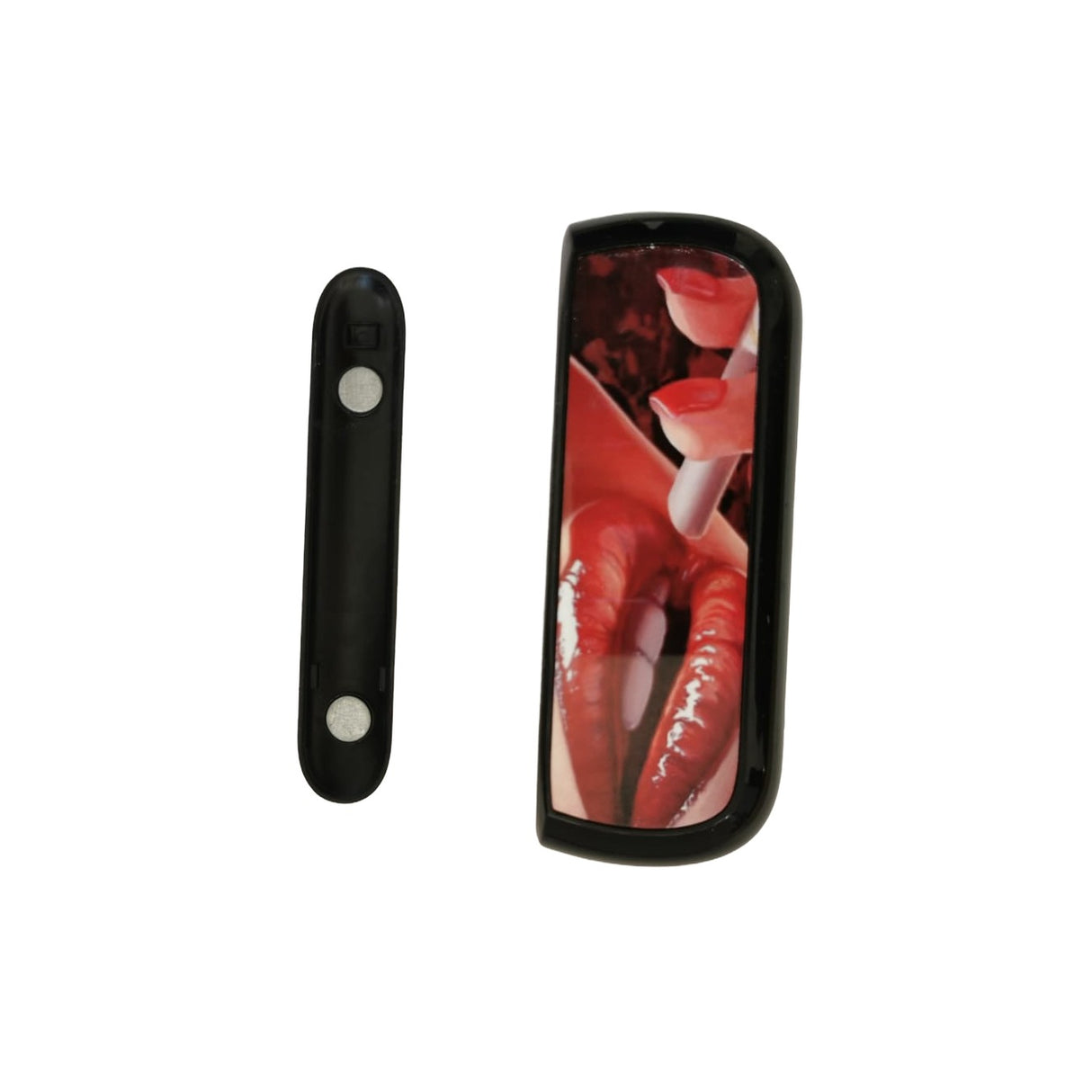 Set Husa Si Capac Plastic Flippy, pentru IQOS Iluma, de Protectie, Capac Magnetic, Anti Soc si Zgarieturi, 20 gr, 12 x 4 x 2.5 cm, Model Buze, Negru/Rosu - vivimall.ro