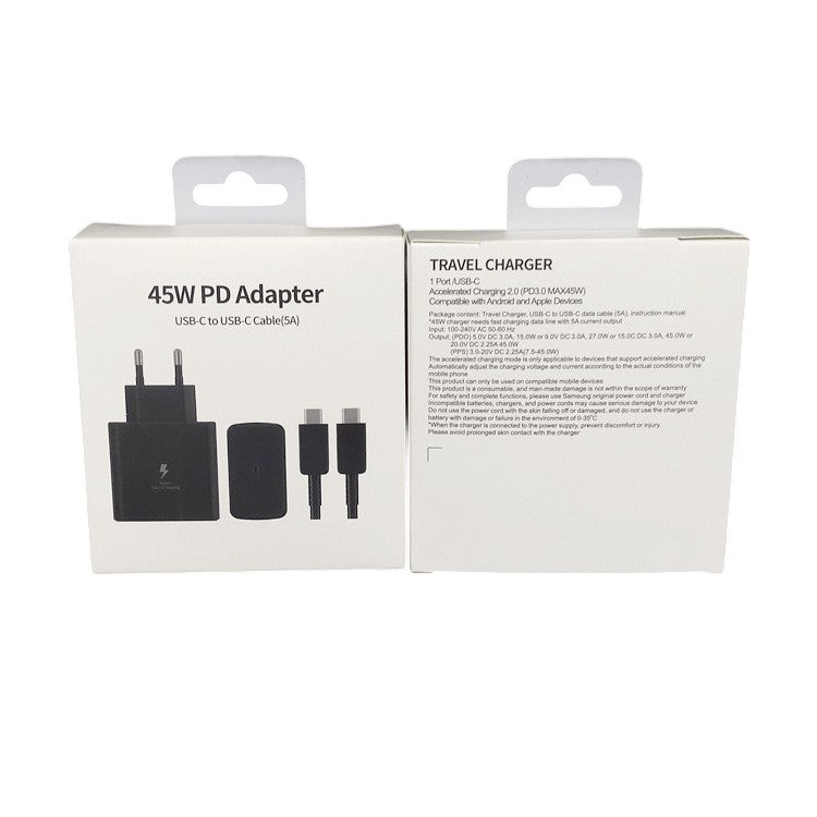 Set încărcător USB-C 45W și cablu 1m negru, vedere laterală, design minimalist